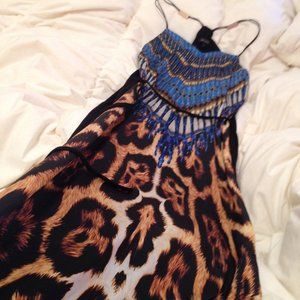 Leopard tribal split maxi dress new